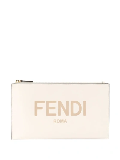 Fendi Debossed Logo Clutch Bag In Neutrals