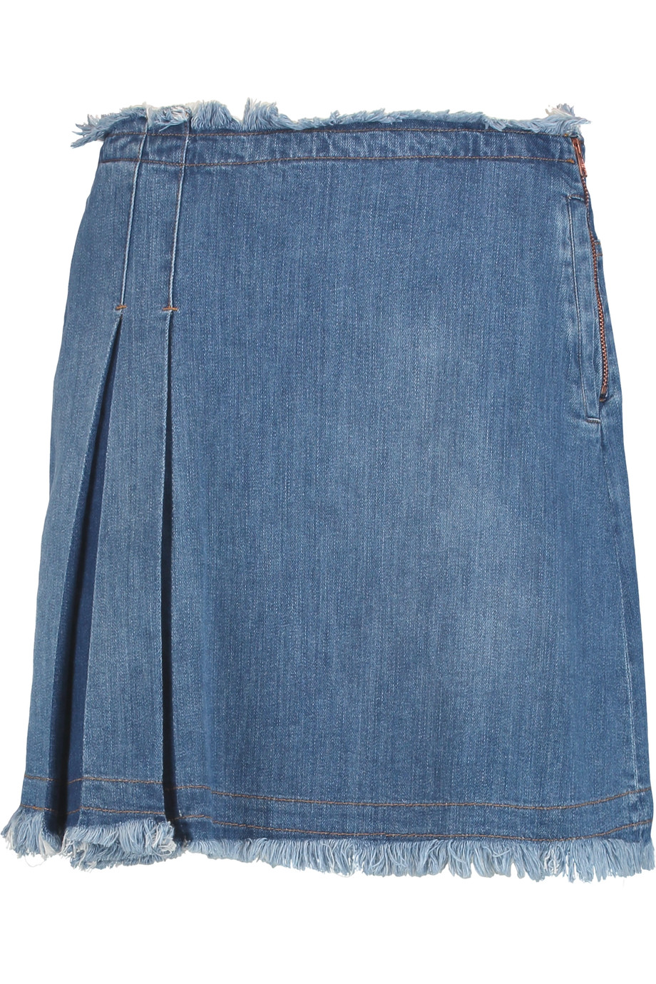 See By Chloé Frayed Pleated Denim Mini Skirt | ModeSens