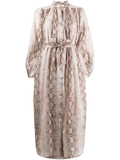 Zimmermann Bellitude Snake-print Ramie Midi Dress In Cipria