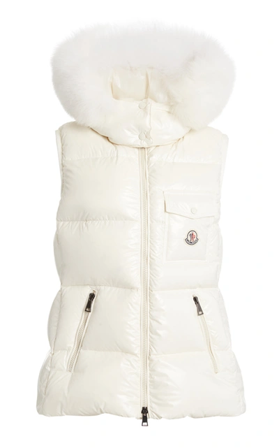 Moncler Balabio Water Resistant Down Puffer Vest With Removable Genuine Fox Fur Trim Hood In 034 Natural