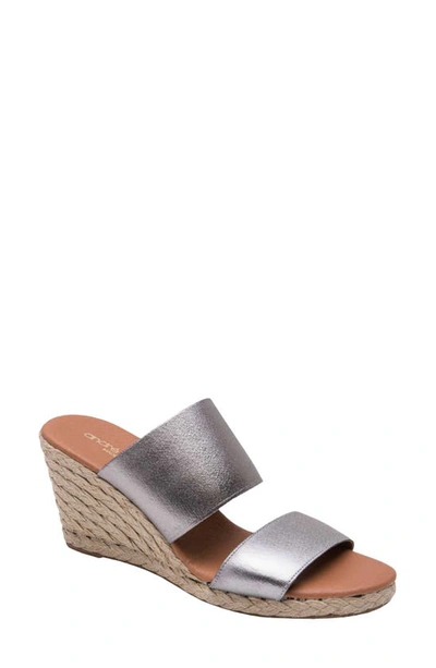 Andre Assous Amalia Strappy Espadrille Wedge Slide Sandal In Pewter Fabric