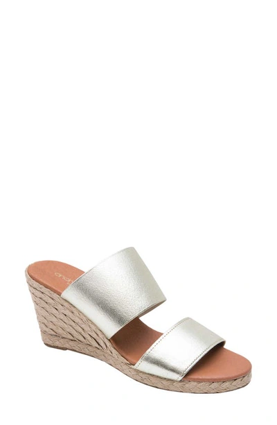Andre Assous Amalia Strappy Espadrille Wedge Slide Sandal In Platino Fabric