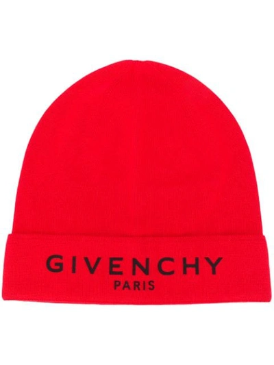 Givenchy Logo Print Beanie In Red