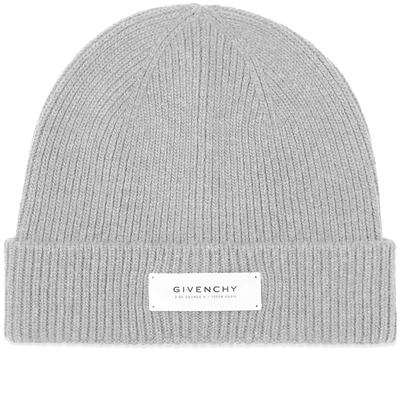 Givenchy Logo Patch Ribbed Beanie In Grey