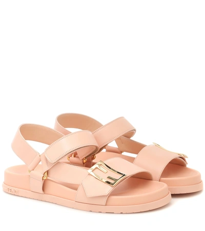 Fendi Promenade Velcro-strap Leather Sandals In Pink