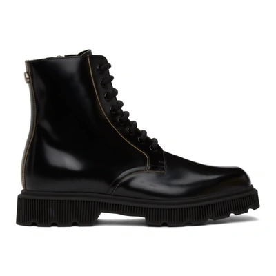 Gucci Mystras Logo-appliquéd Polished-leather Boots In Black