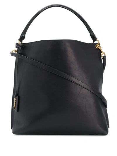 Saint Laurent Tag Hobo Bag In Smooth Saddle In Black