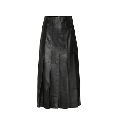 Joseph Semry Pleated Leather Midi Skirt In Black