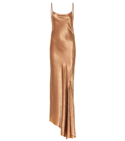 Ann Demeulemeester Asymmetric Satin Slip Dress In Brown