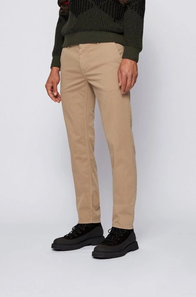 Hugo Boss - Slim Fit Casual Chinos In Brushed Stretch Cotton - Beige