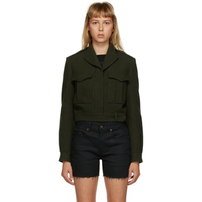 Saint Laurent Cropped Wool-twill Utility Jacket In Green