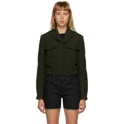 Saint Laurent Cropped Wool-twill Utility Jacket In Green ModeSens