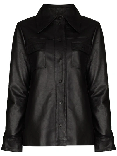 Remain Rosalee Long Sleeve Leather Shirt In Black
