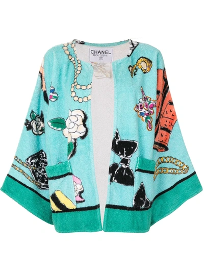 Pre-owned Chanel Motifs Printed Textured Jacket In Blue