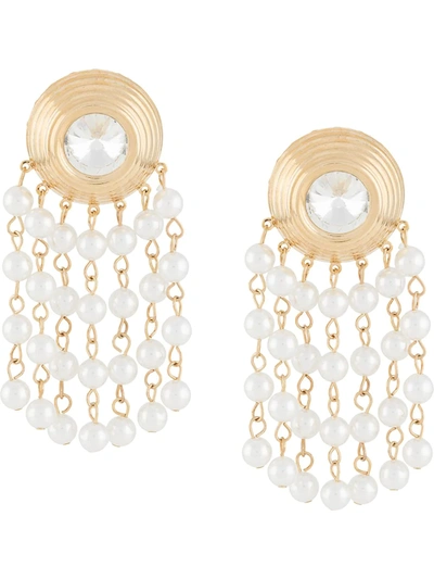 Alessandra Rich Faux Pearl And Crystal Clip-on Earrings In White