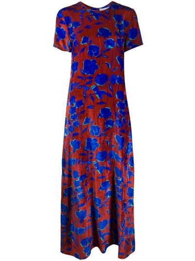 La Doublej Edition 22 Floral Velvet Sable Silk-blend Swing Dress In Devon Bordeaux