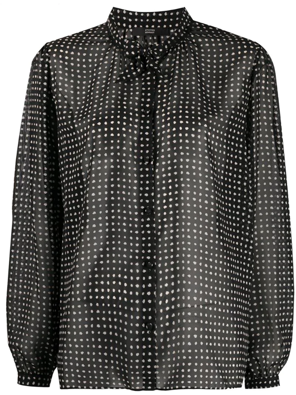 Steffen Schraut Sheer Polka Dot Shirt In Black Modesens