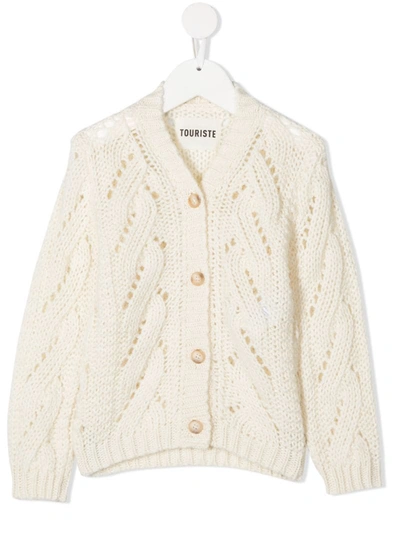 Touriste Kids' V-neck Cable Knit Cardigan In White