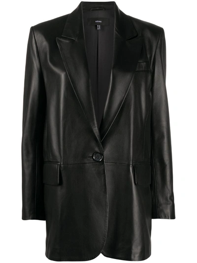 Arma Single-breasted Leather Blazer In Black