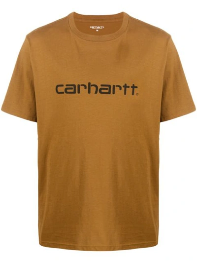 Carhartt Crew Neck Logo Print T-shirt In Brown