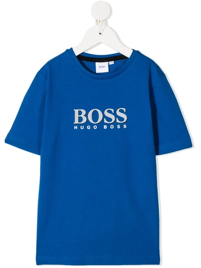 Hugo Boss Kids' Logo Print Short-sleeve T-shirt In Blue