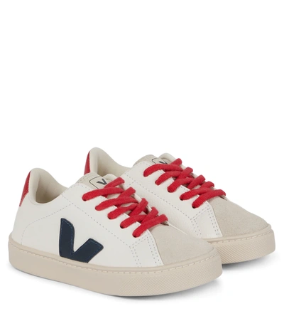 Veja Kids' Logo-patch Panelled Leather Sneakers In White