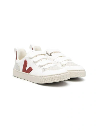 Veja Kids' V-12 Touch-strap Sneakers In White