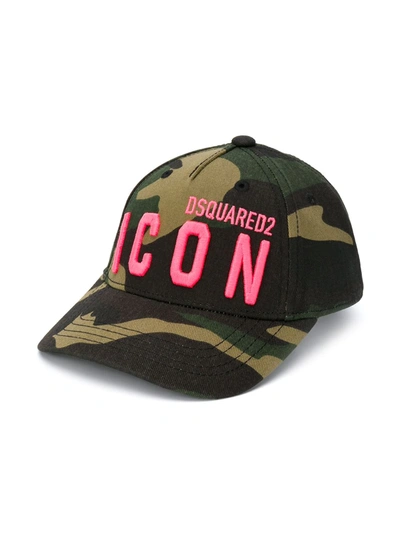 Dsquared2 Teen Embroidered-logo Camouflage Cap In Green