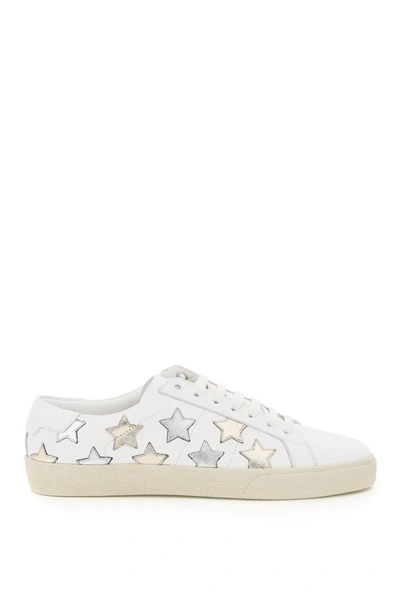 Saint Laurent Leather Sneakers In White,silver,gold