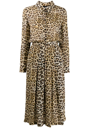 Boutique Moschino Pleated Leopard-print Crepe De Chine Midi Shirt Dress