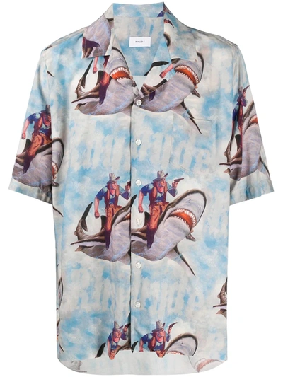 Rhude Blue Shark Hawaiian Short Sleeve Shirt