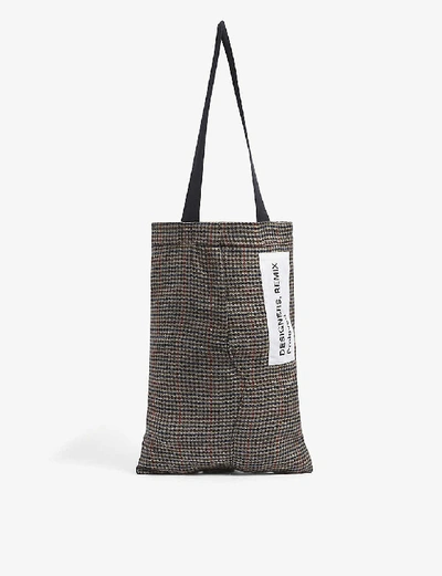 Designers Remix Pre-loved Checked Upcycled Woven Tote Bag In Black