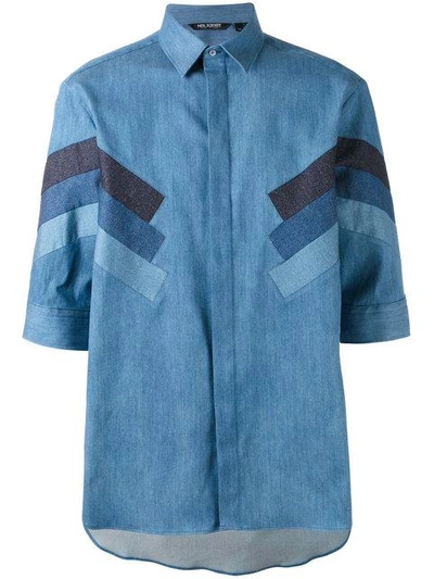 Neil Barrett 'retro Modernist' Panel Denim Shirt In Blue