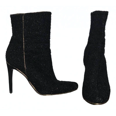 Pre-owned Balmain Black Tweed Ankle Boots