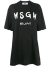 Msgm Printed Logo T-shirt Dress In Black