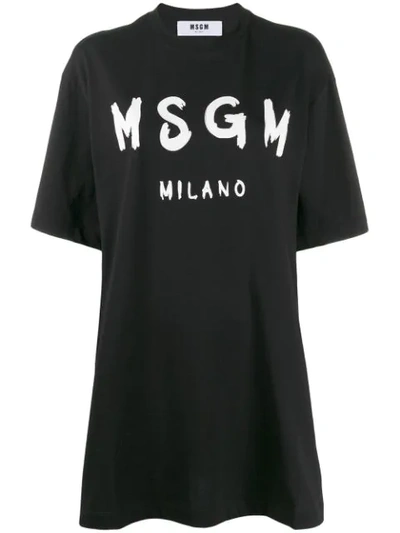 Msgm Printed Logo T-shirt Dress In Black