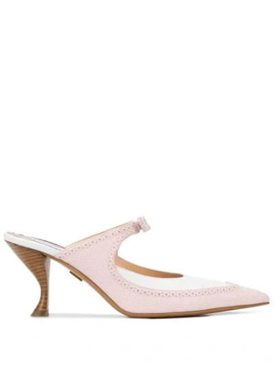Thom Browne Brogued Bow Pumps With 75mm Curved Heel In Soft Calf In Pink