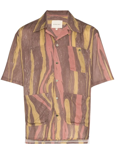 Nicholas Daley Brown Aloha Striped Short Sleeve Shirt