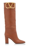 Valentino Garavani Supervee V-logo Knee-high Leather Boots In Saddle Brown