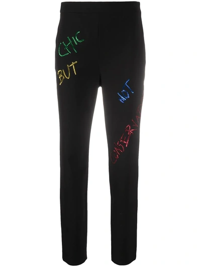 Boutique Moschino Sequin Slogan Cropped Trousers In Black