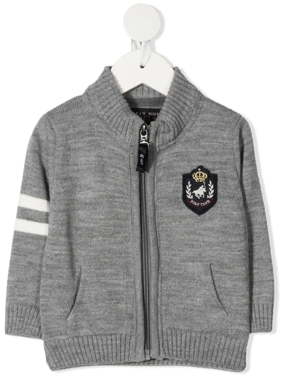 Lapin House Babies' Polo Patch Zip-up Cardigan In Grey