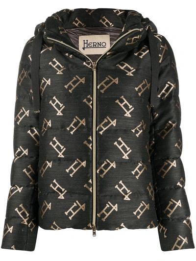 Herno All-over Logo Padded Jacket In Grey