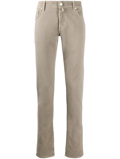 Jacob Cohen Logo Patch Slim-fit Trousers In Neutrals