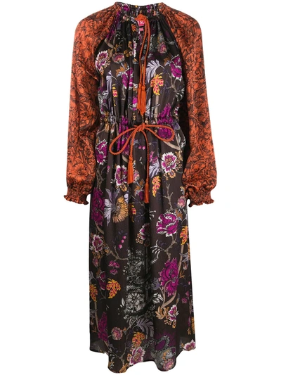 F.r.s For Restless Sleepers Drawstring Floral Dress In Brown