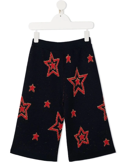 Gucci Kids' Star Intarsia Knit Trousers In Blue