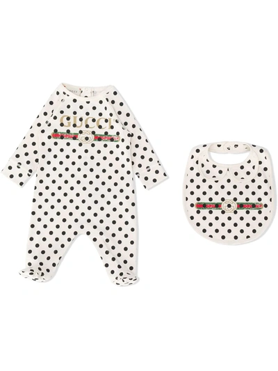 Gucci Polka Dot Baby Grow Set In Neutrals ,black