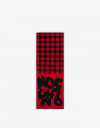 Moschino Check Scarf With Logo In Red