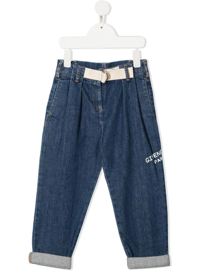 Givenchy Kids' Logo Embroidered Paper-bag Jeans In Blue