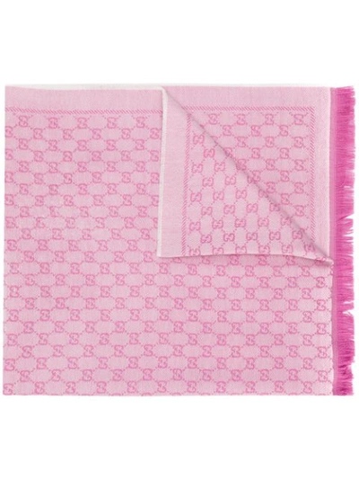 Gucci Wool Gg Jacquard Scarf In Pink & Purple