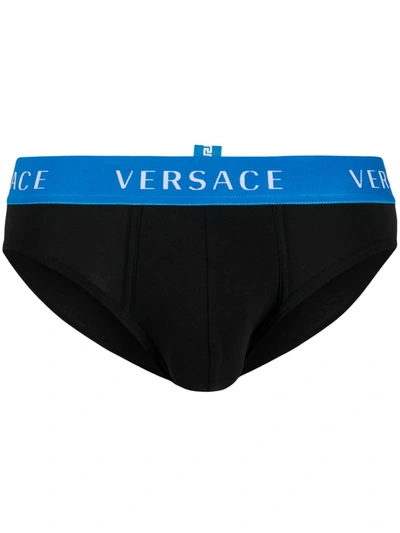 Versace Cotton Panties With Elastic Band In Black